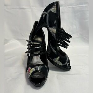 Karen Millen Black Multicolored Flower Buckle Detailed High Heels Women Size 38